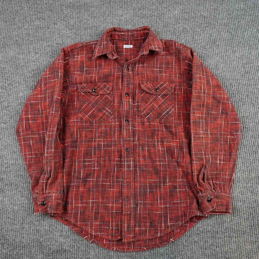 Sugar Cane Shirt Mens Large Red Plaid Flannel Long Sleeve Button Up Read